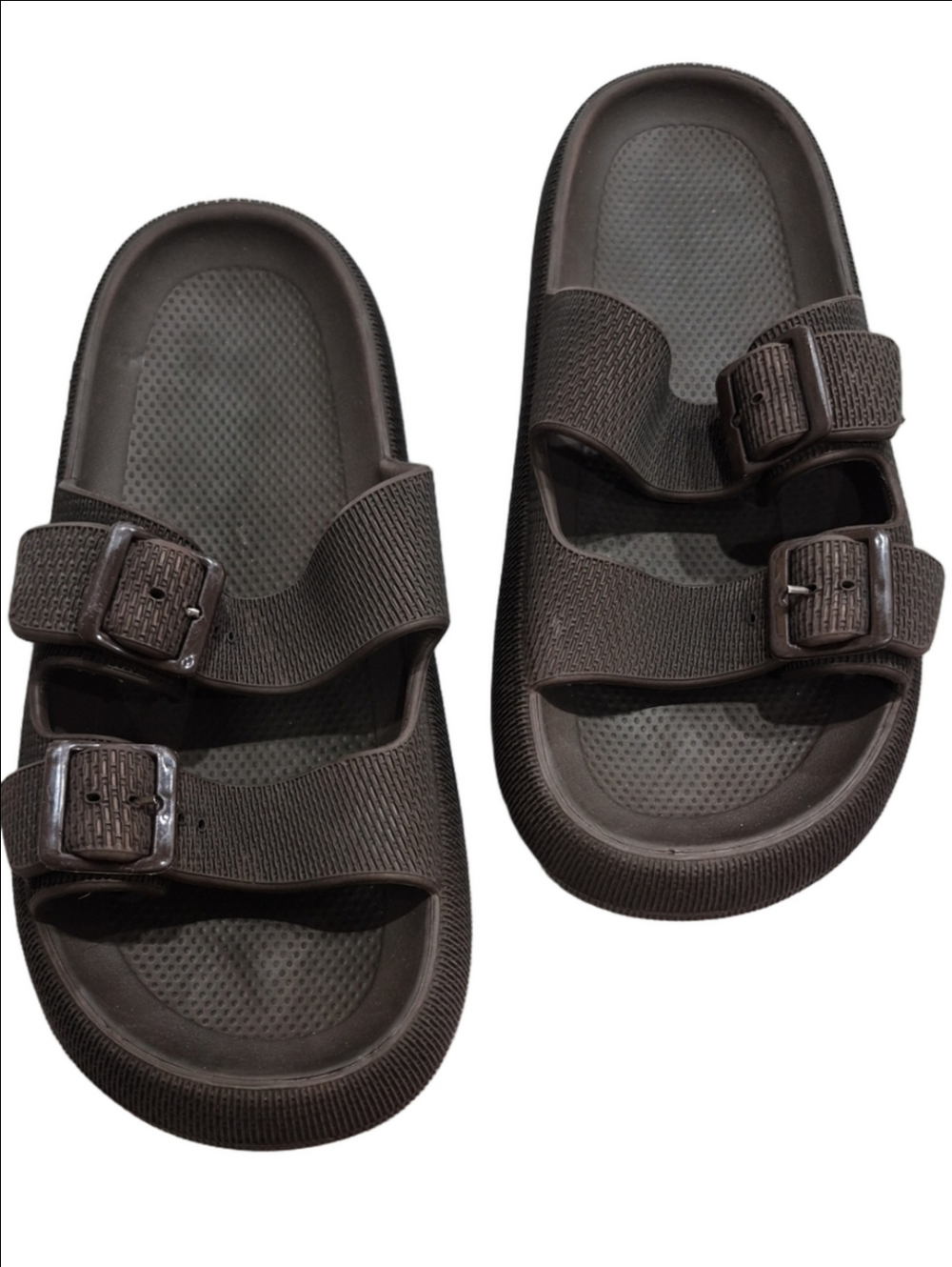 NDURE Brown Double Buckle Cushion Cloud Slides Sandals Sz 41 US Men 8 / Women 10